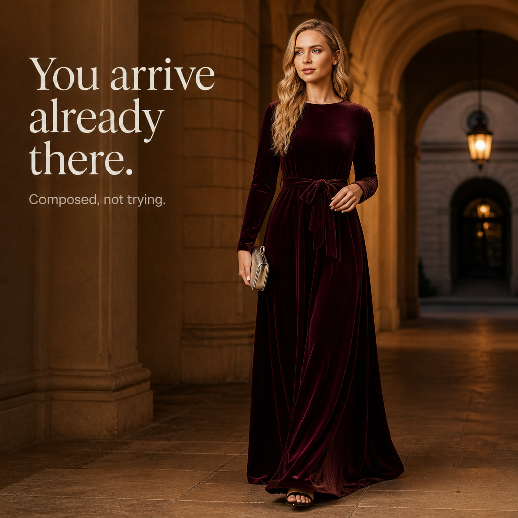 Velvora – Belted Velvet Look A-Line Maxi Dress