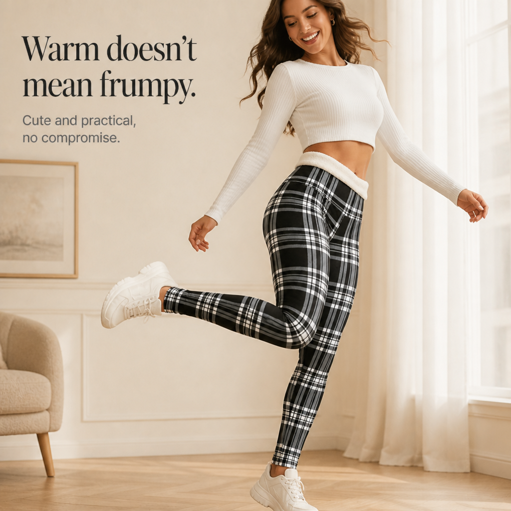 Wearbella – Plaid Brushed-Lining High-Waist Thermal Leggings