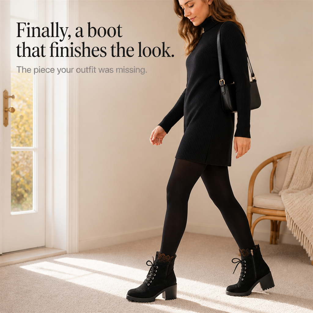 Lacevoya – Lace-Up Chunky Heel Ankle Booties