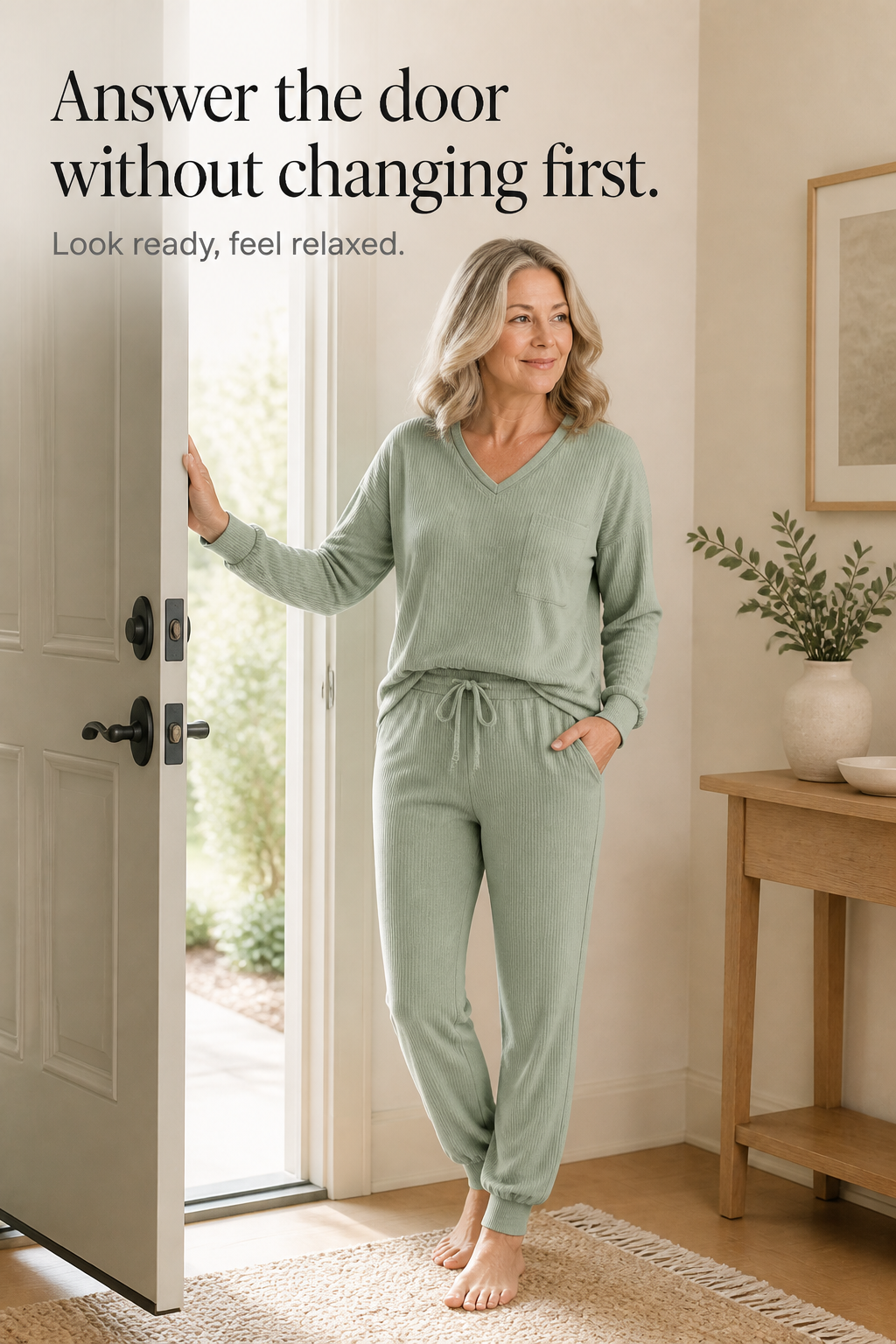 Wearbella – Waffle-Knit-Look V-Neck Lounge Set