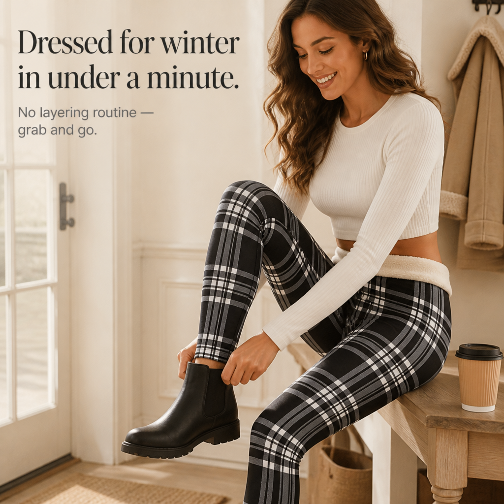 Wearbella – Plaid Brushed-Lining High-Waist Thermal Leggings