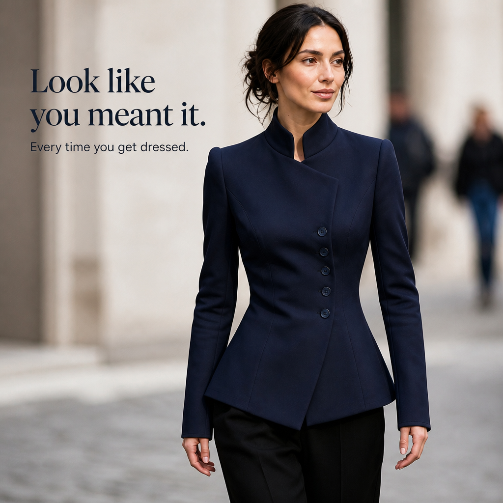 Vertica – Asymmetric Button-Up Stand Collar Blazer