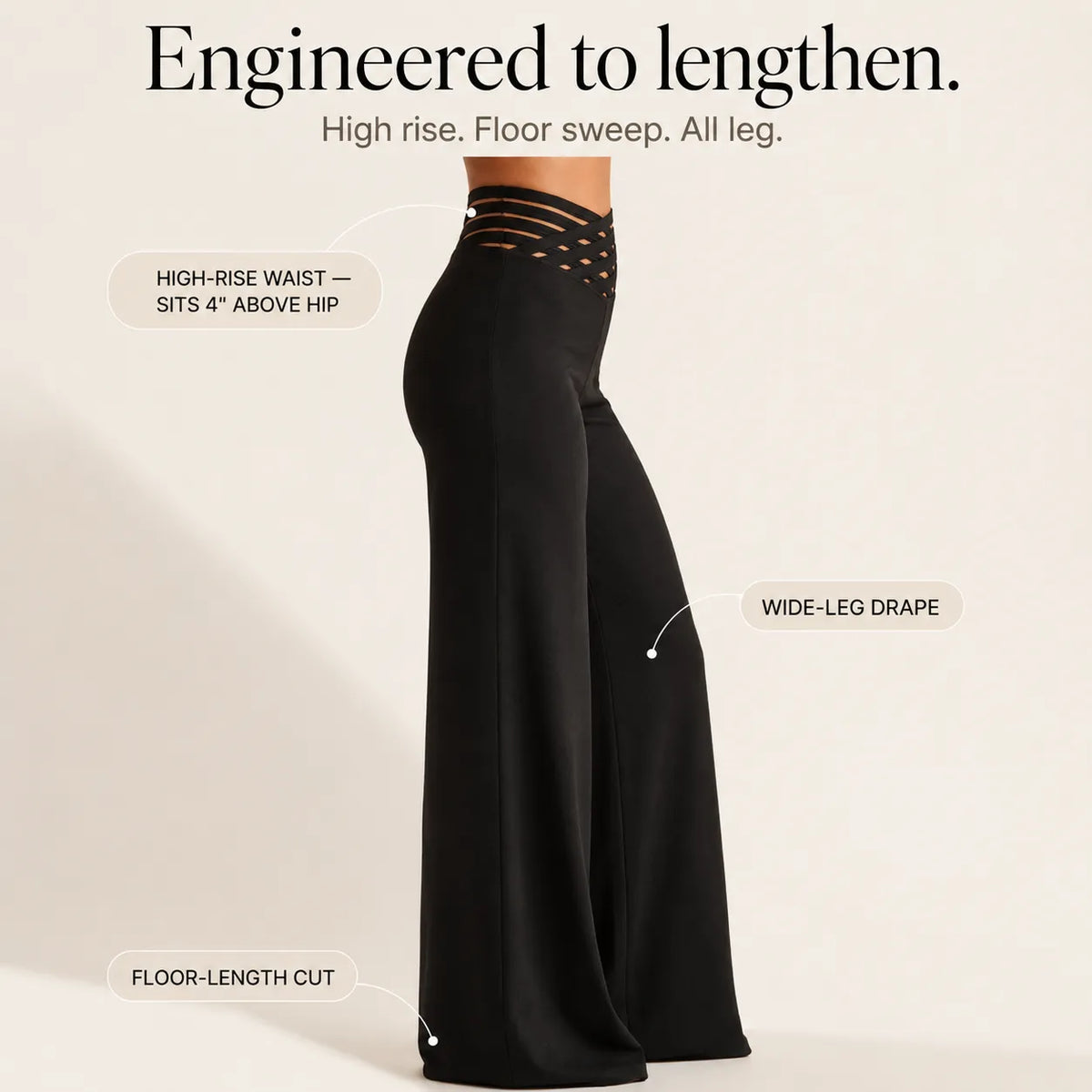Vélane – High-Waisted Wide-Leg Pants with Cross-Strap V-Waist
