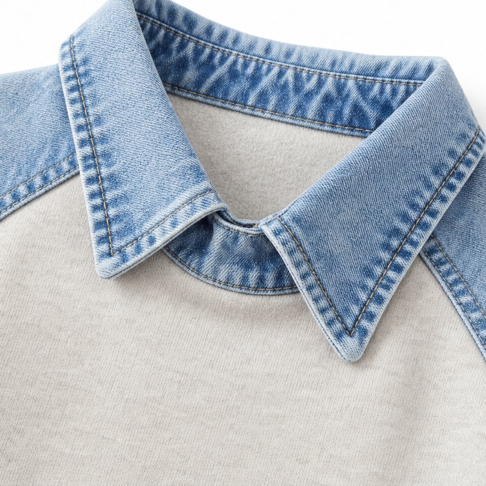 Denver & Wren – Denim-Yoke Colorblock Pullover Sweatshirt