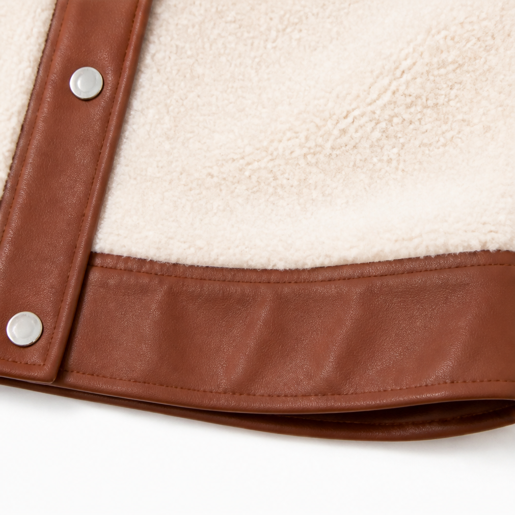 Plushlynn – Faux Leather-Trim Plush Teddy Coat