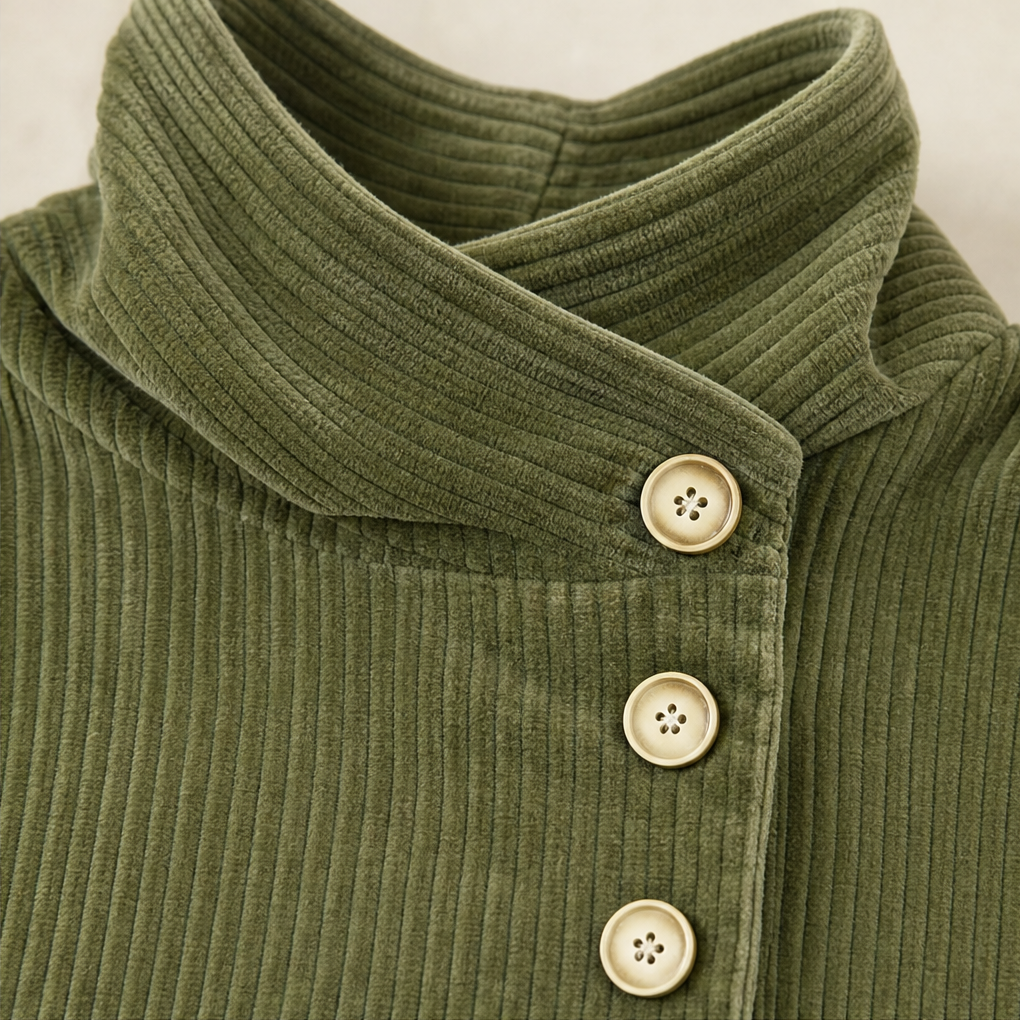 Wearbella – Funnel Collar Asymmetric Button Corduroy Top