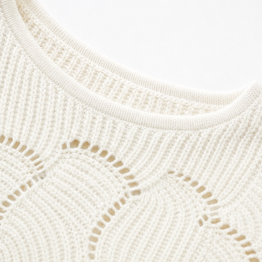 Wavelune – Openwork Wave-Knit Batwing Sweater