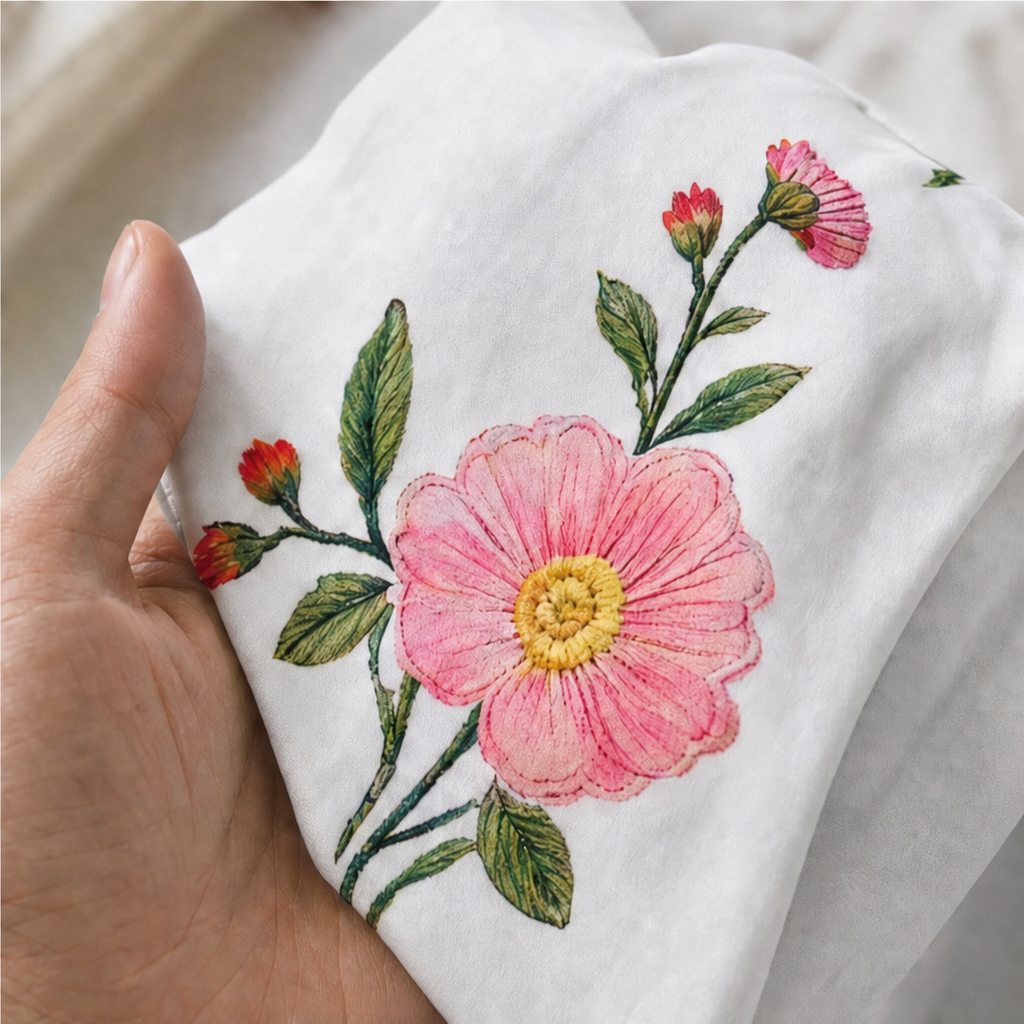 Lunabloom – Floral Embroidered-Look Lapel-Collar Blouse