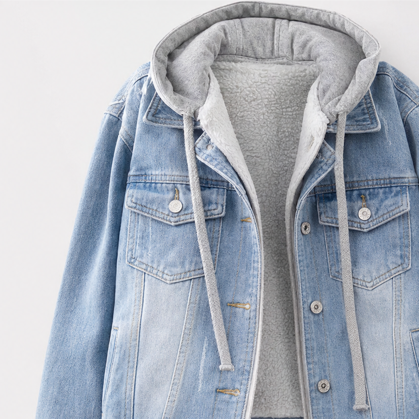 Layerly – Hooded Two-Tone Layered Denim Jacket
