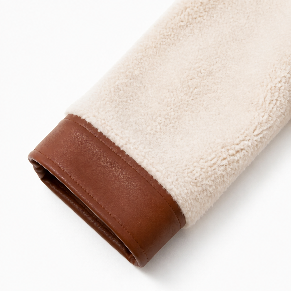 Plushlynn – Faux Leather-Trim Plush Teddy Coat