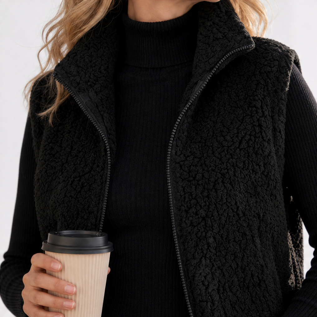 Wearbella – Stand Collar Plush Thermal Puffer Vest