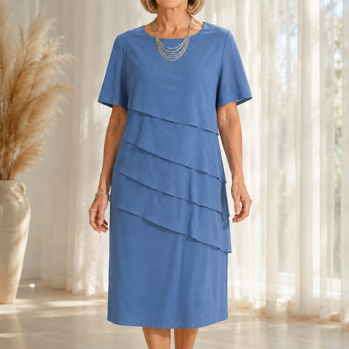 Florenza – Tiered Chiffon-like Midi Dress for Weddings and Events