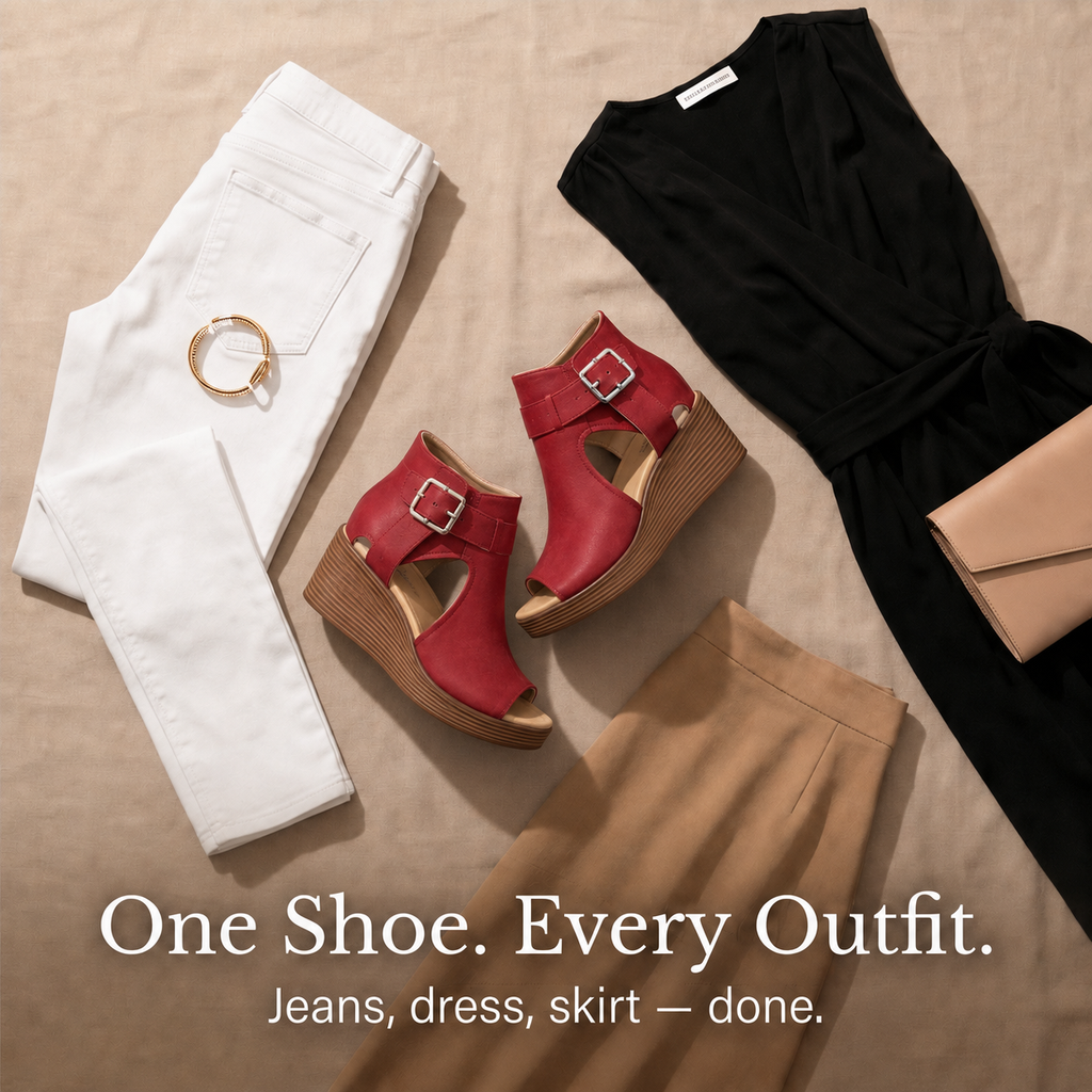 Elsera – Peep-Toe Platform Wedges with Buckle Detail