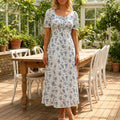 Maevra – Floral Midi Dress with Tie-Front Square Neckline