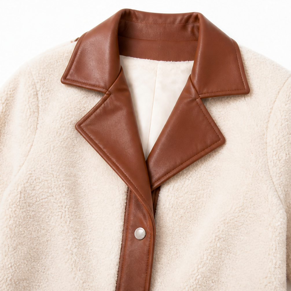 Plushlynn – Faux Leather-Trim Plush Teddy Coat