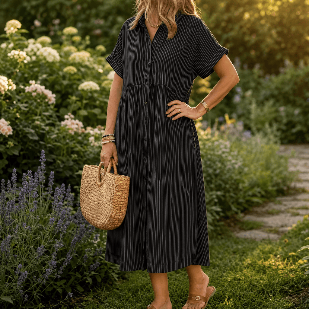 Elira – Women's Airy Striped Midi Shirt Dress