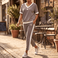 Ellara – Women's Contrast Trim V-Neck Pants Set