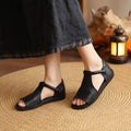Solene – Pebbled PU T-Strap Flat Sandals for Women, Slip-On Open Toe Summer Shoes