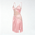 Florelle - Women's floral embroidered mesh nightgown with high slit