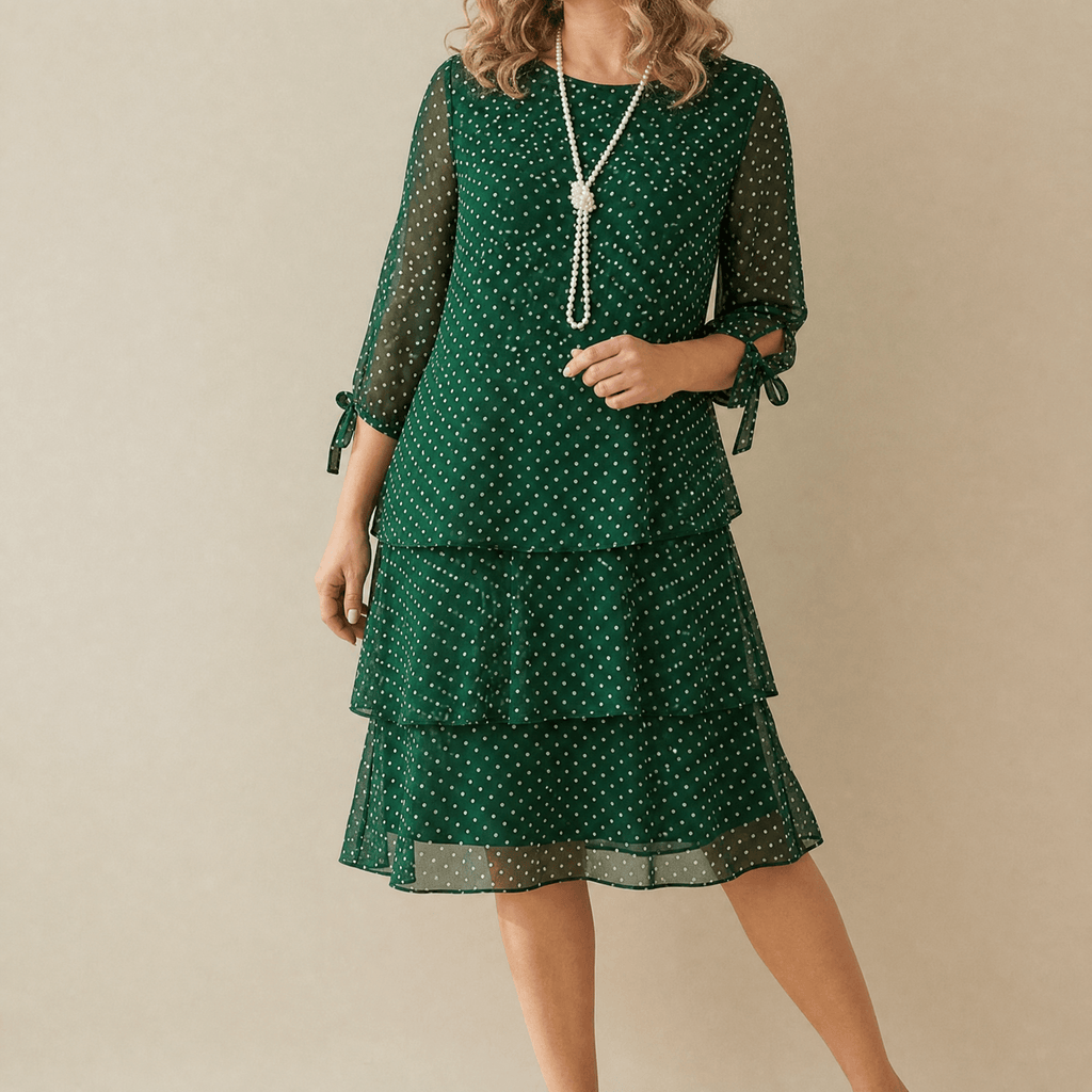 Florenne - Layered Chiffon Polka Dot Dress