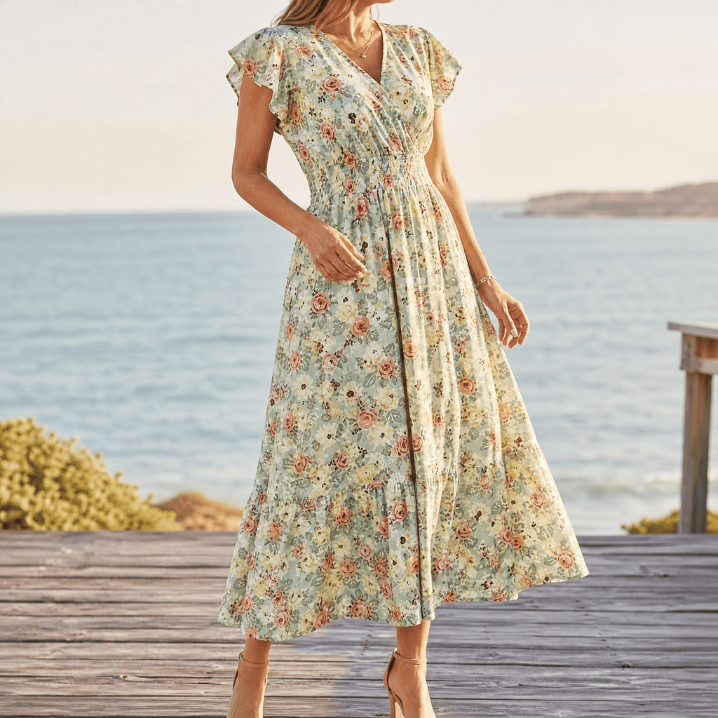 Florenza – Women's Floral V-Neck Smocked Midi Dress
