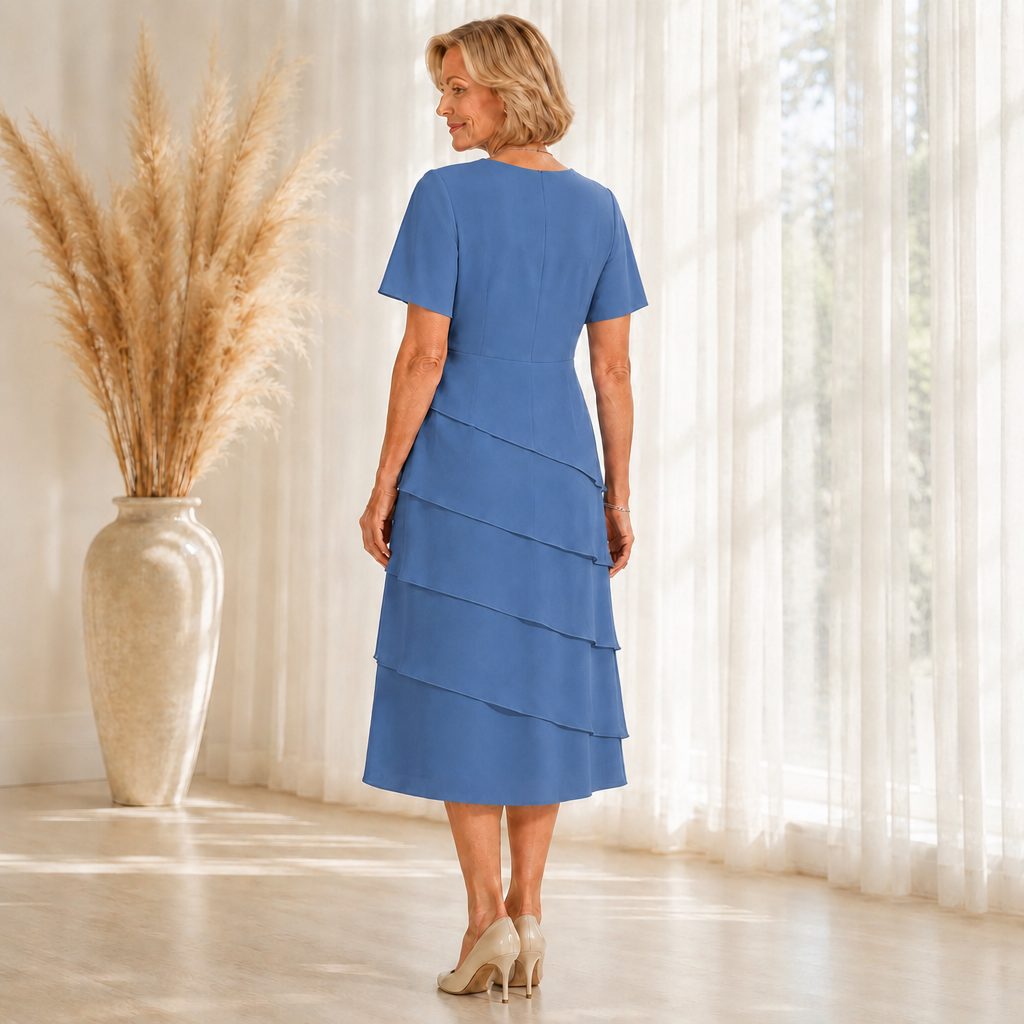 Florenza – Tiered Chiffon-like Midi Dress for Weddings and Events