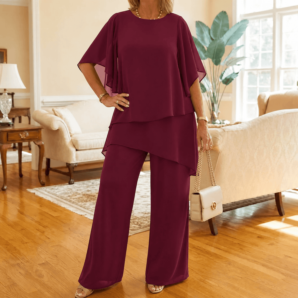 Graziella – Chiffon Two-Piece Set with Asymmetric Top