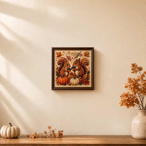 Duskbead – Pearl-Look Bead Pumpkin & Squirrel Diamond Art Kit