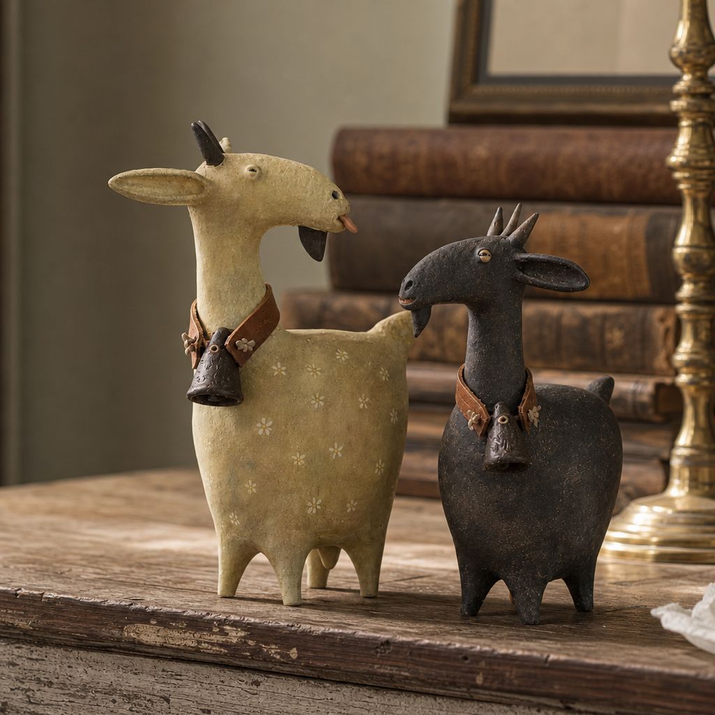 Meadowbrook – Rustic Distressed Resin Goat Figurine Set