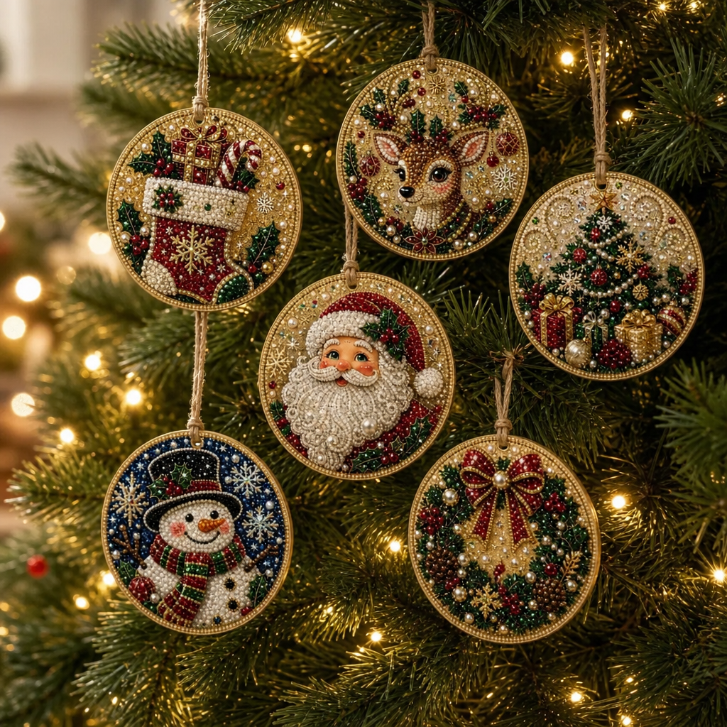 Yulebright – Beaded Gemstone Ornament Kit, Set Of 6