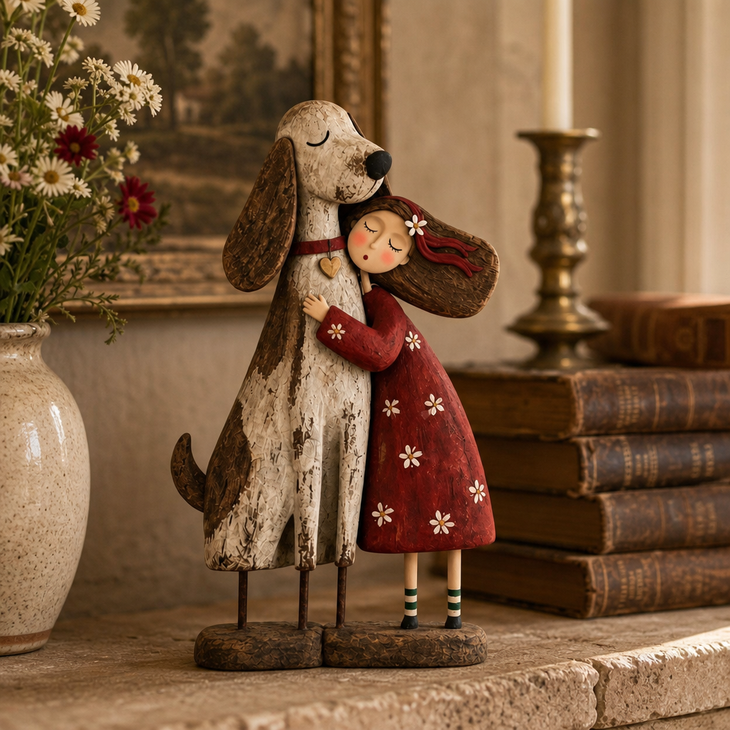 Wearbella – Distressed Girl Hugging Pet Figurine