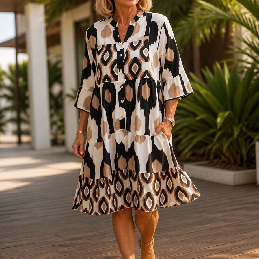 Ruffalia – V-Neck Ruffle Hem Tunic Dress