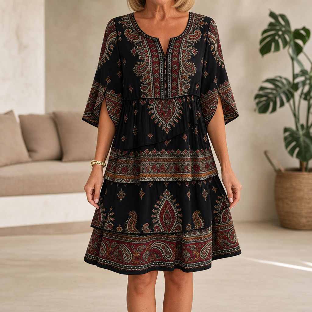 Wearbella – Tiered Paisley Print Split-Sleeve Midi Dress