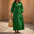 Everdrape – V-Neck Puff Sleeve Pocketed Maxi Dress