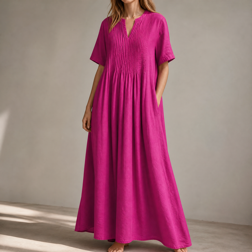 Wren – Women's Pin-Tuck Maxi Dress with Pockets