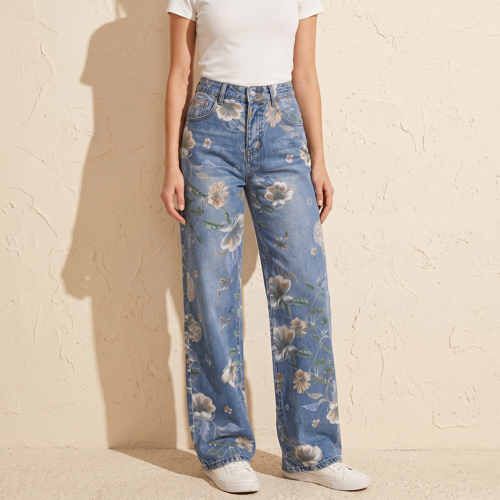 Blomara – Women's Floral Print Wide-Leg Jeans
