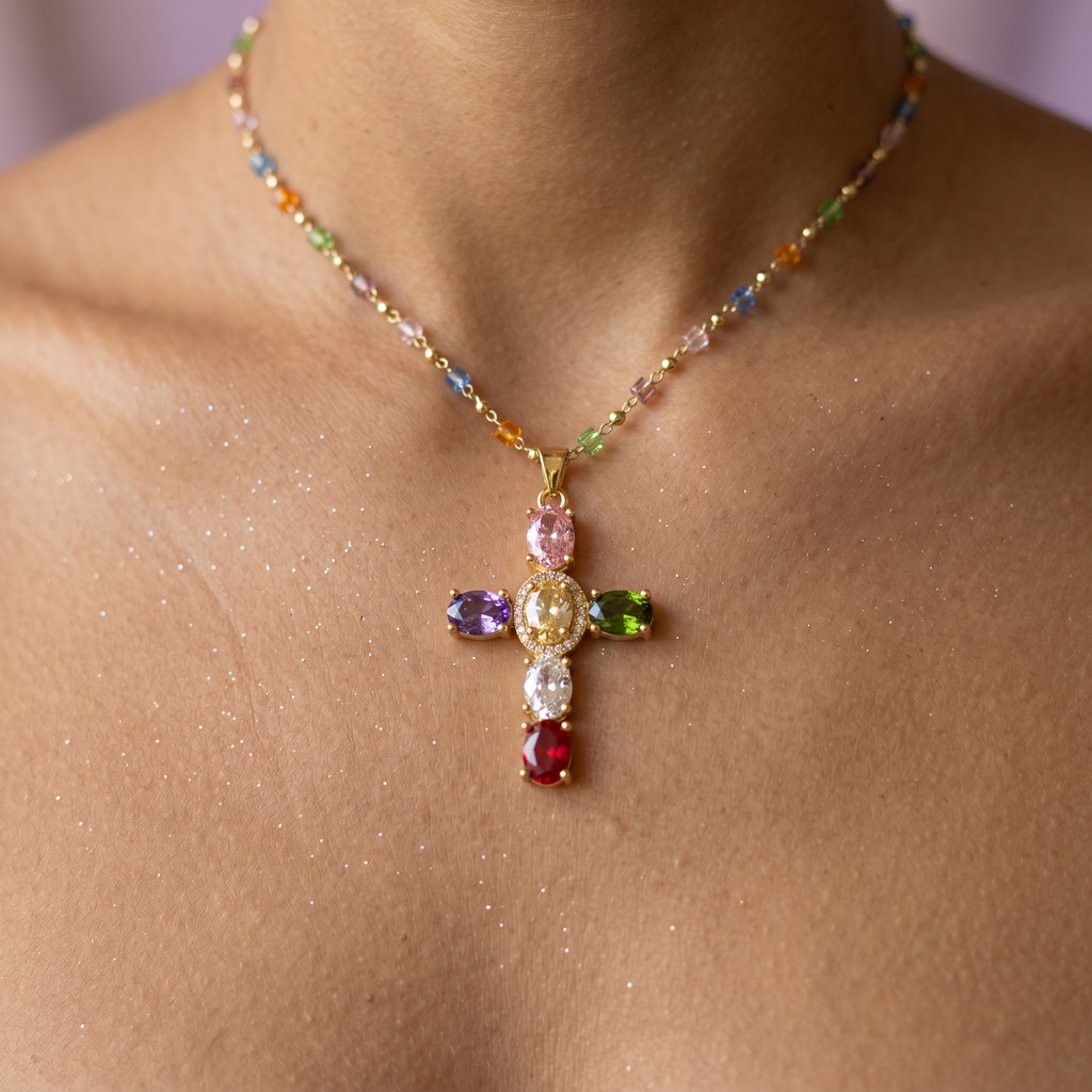 Lumora – Rainbow Cross Pendant Necklace