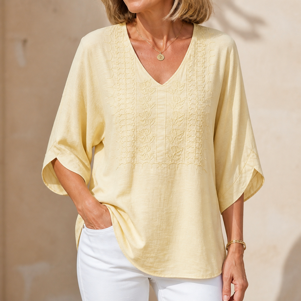 Wearbella – Embroidered V-Neck Lace Panel Blouse