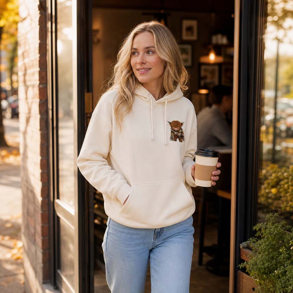 Highland Hearth – Fleece-Lined Highland Cow Graphic Hoodie