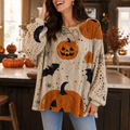 Harvestknit – Pumpkin And Bat Intarsia Knit Sweater