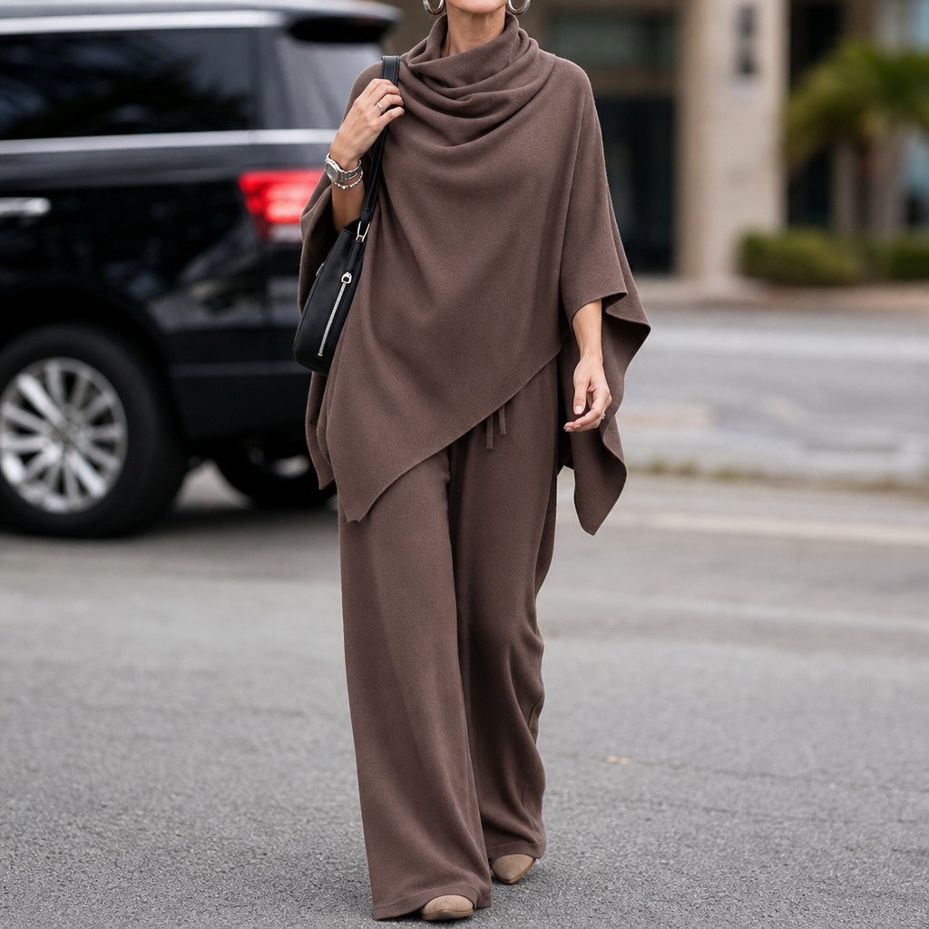 Draveny – Draped Cowl-Neck Top And Trouser Set