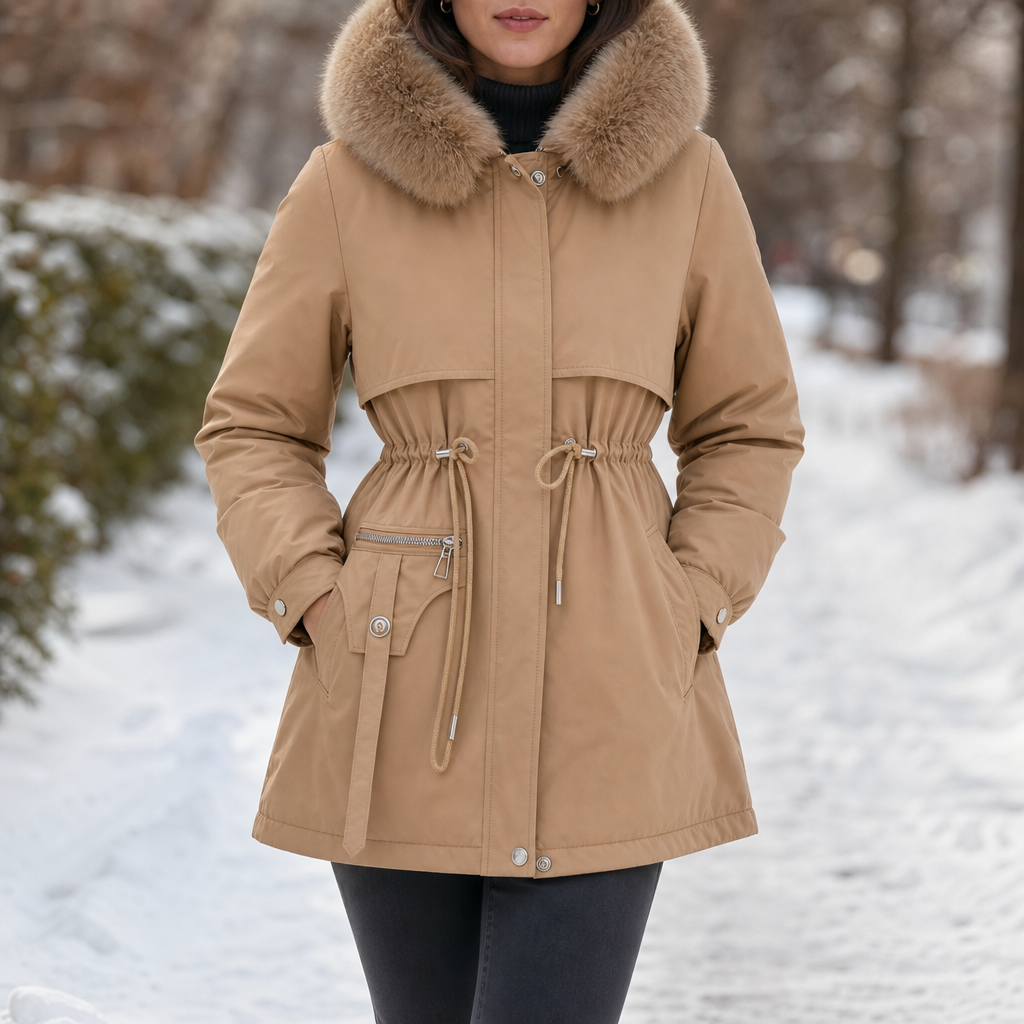 Veluxe – Fur-Trim Waist-Cinch Quilted Parka