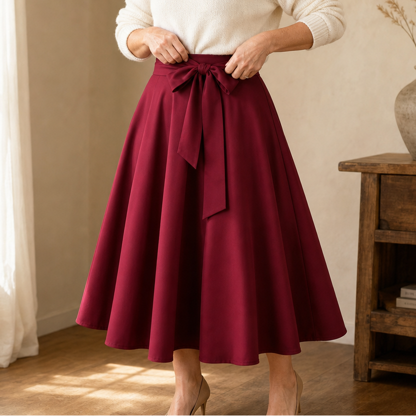 Sashwaist – Self-Tie Pleated High-Waisted Midi Skirt