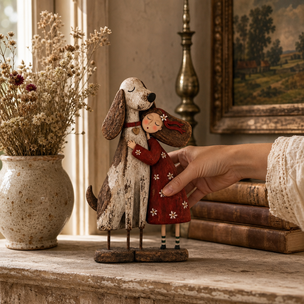 Wearbella – Distressed Girl Hugging Pet Figurine
