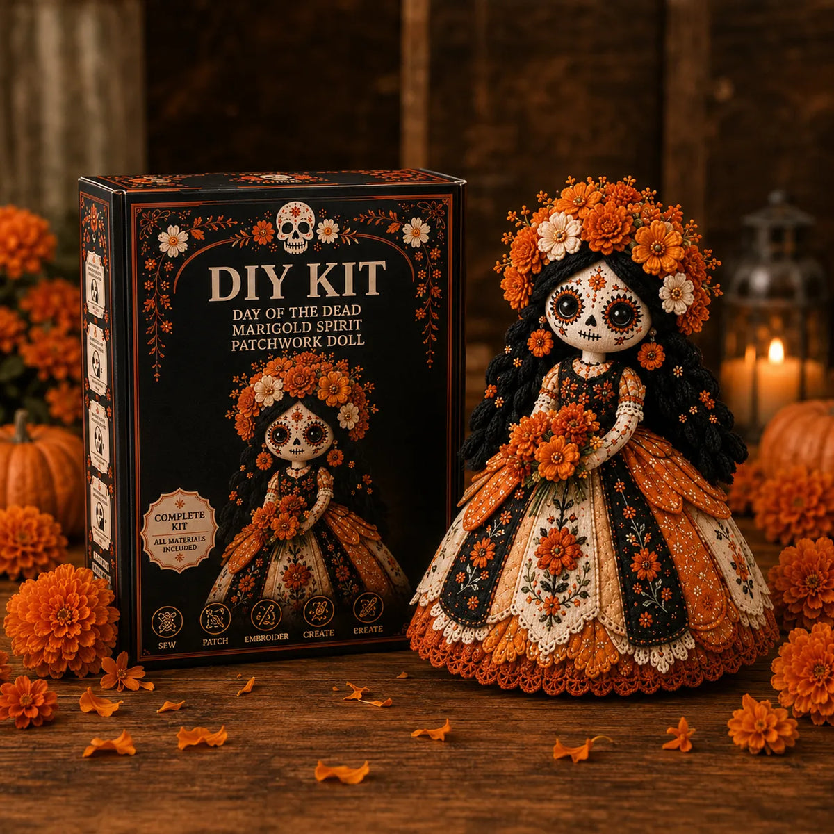 Stitch & Story – Day of the Dead Patchwork Doll DIY Craft Kit for Beginners