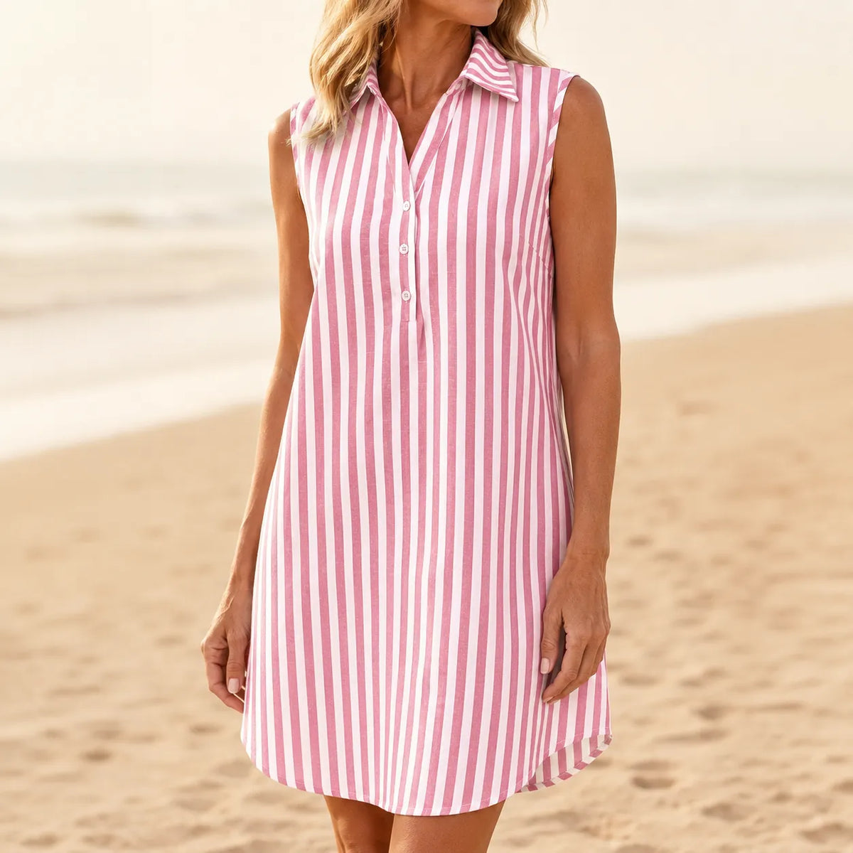 Marena – Striped Sleeveless V-Neck Shirt Dress for Summer