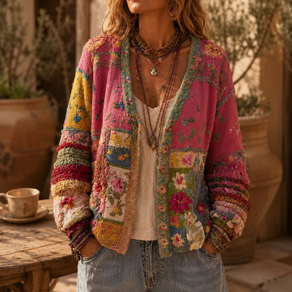 Solenne – Floral Patchwork Boho Cardigan