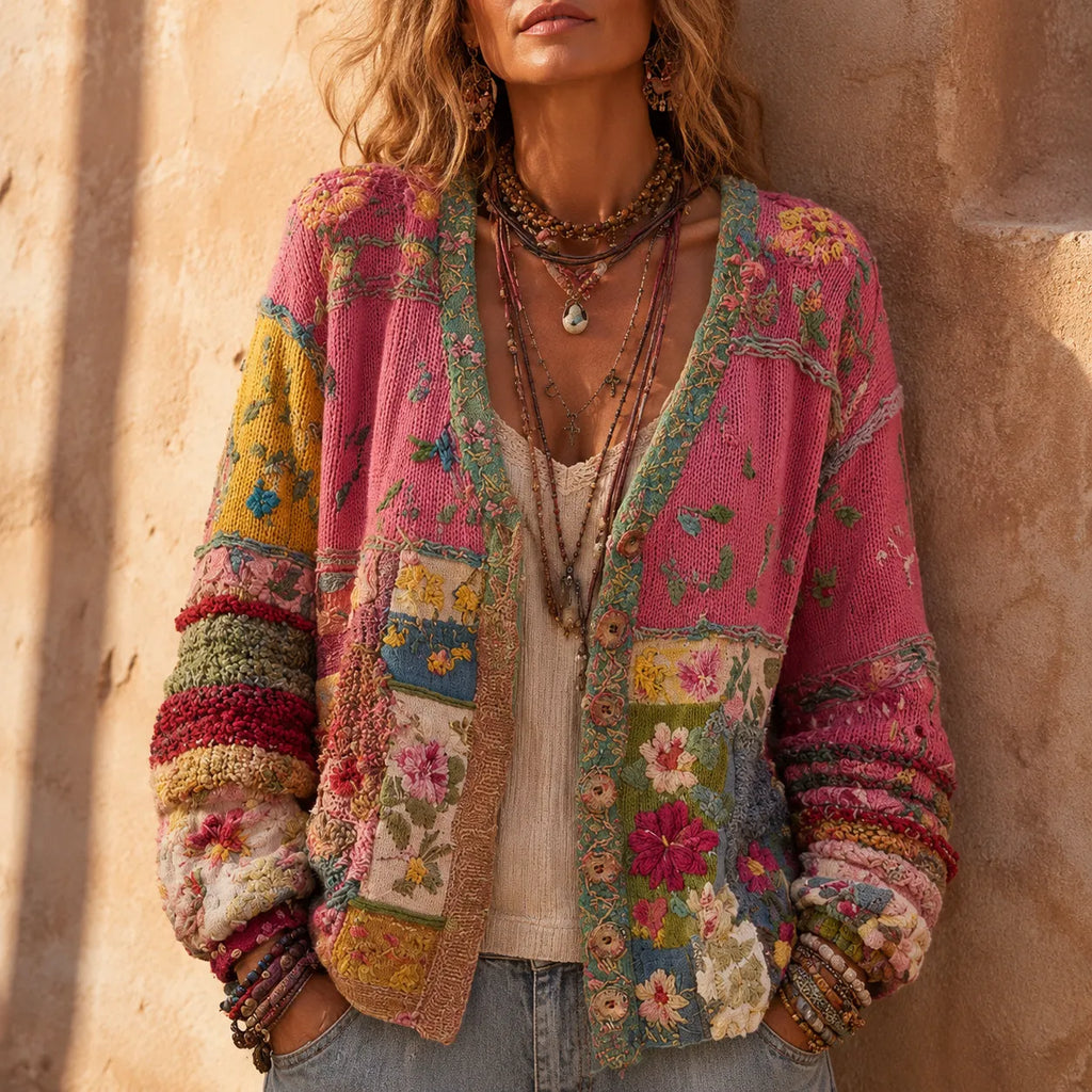 Solenne – Floral Patchwork Boho Cardigan