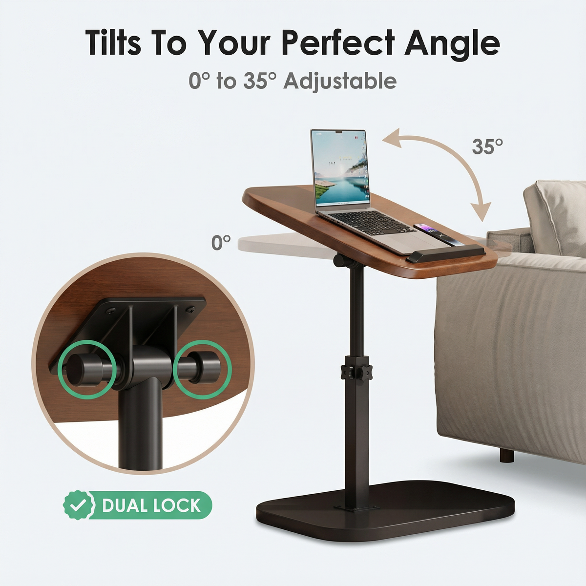 Sofadesk - C-shaped adjustable slide under sofa table