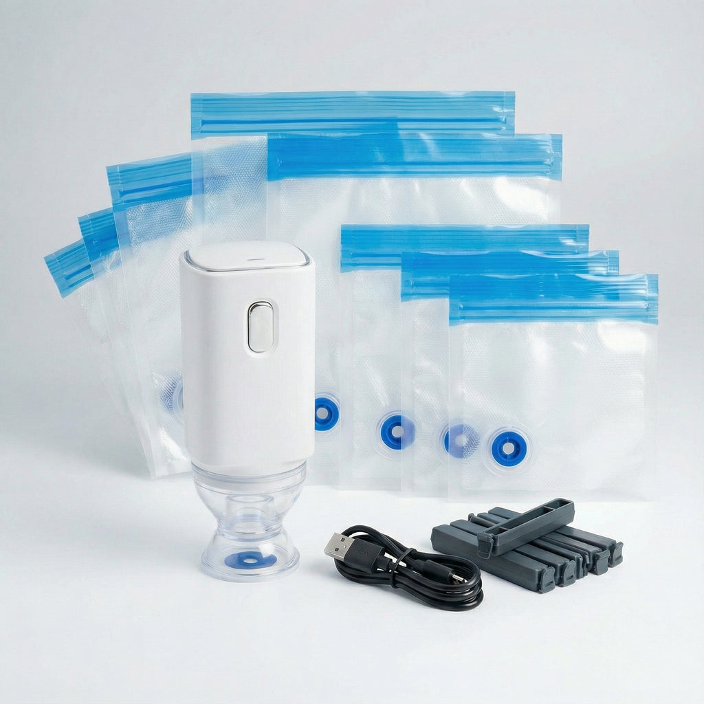 Freshvault – Handheld Vacuum Sealer with 30 Reusable Vacuum Bags (4 Sizes)